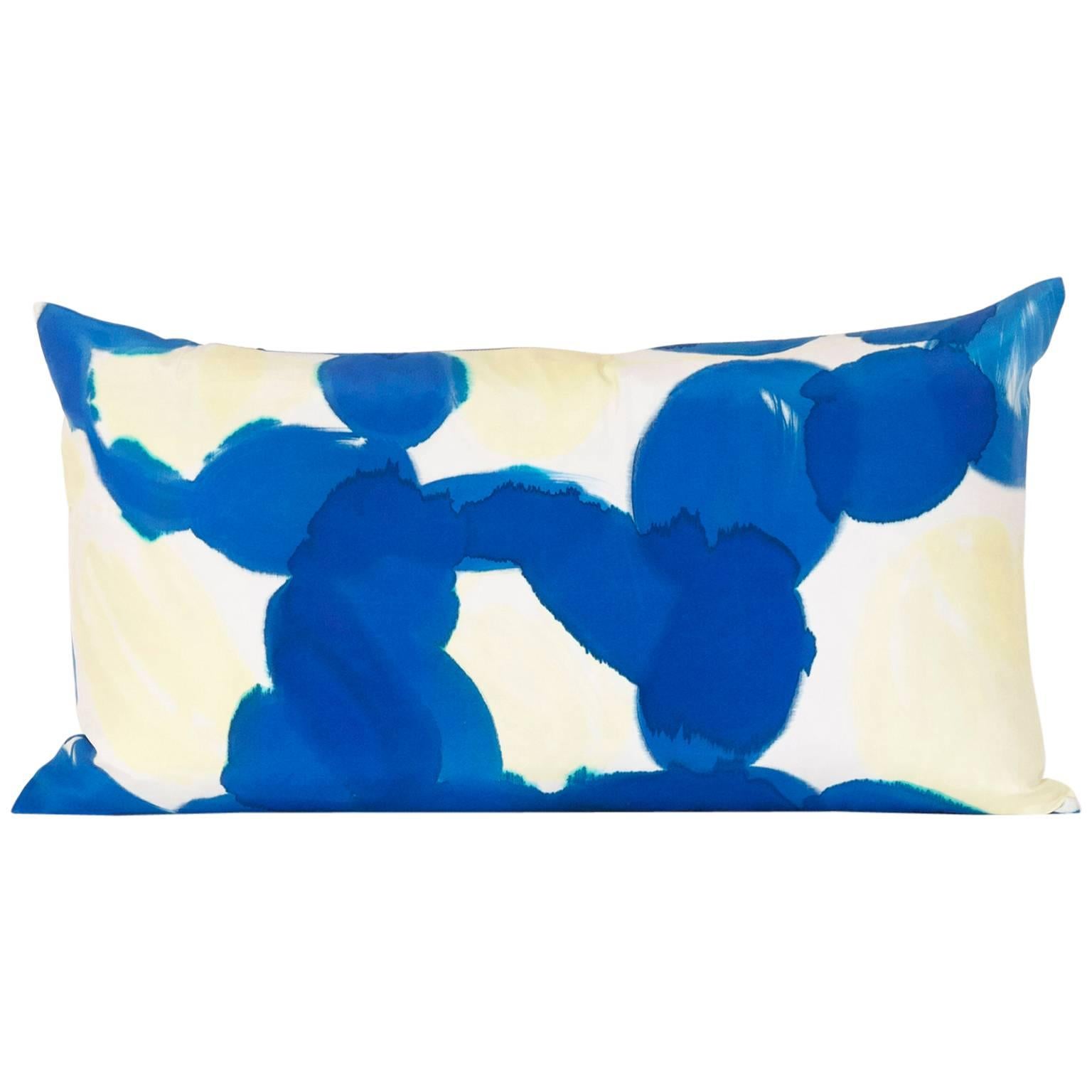 Hand-Painted Blue Yellow Molecules Silk Charmeuse Lumbar Pillow