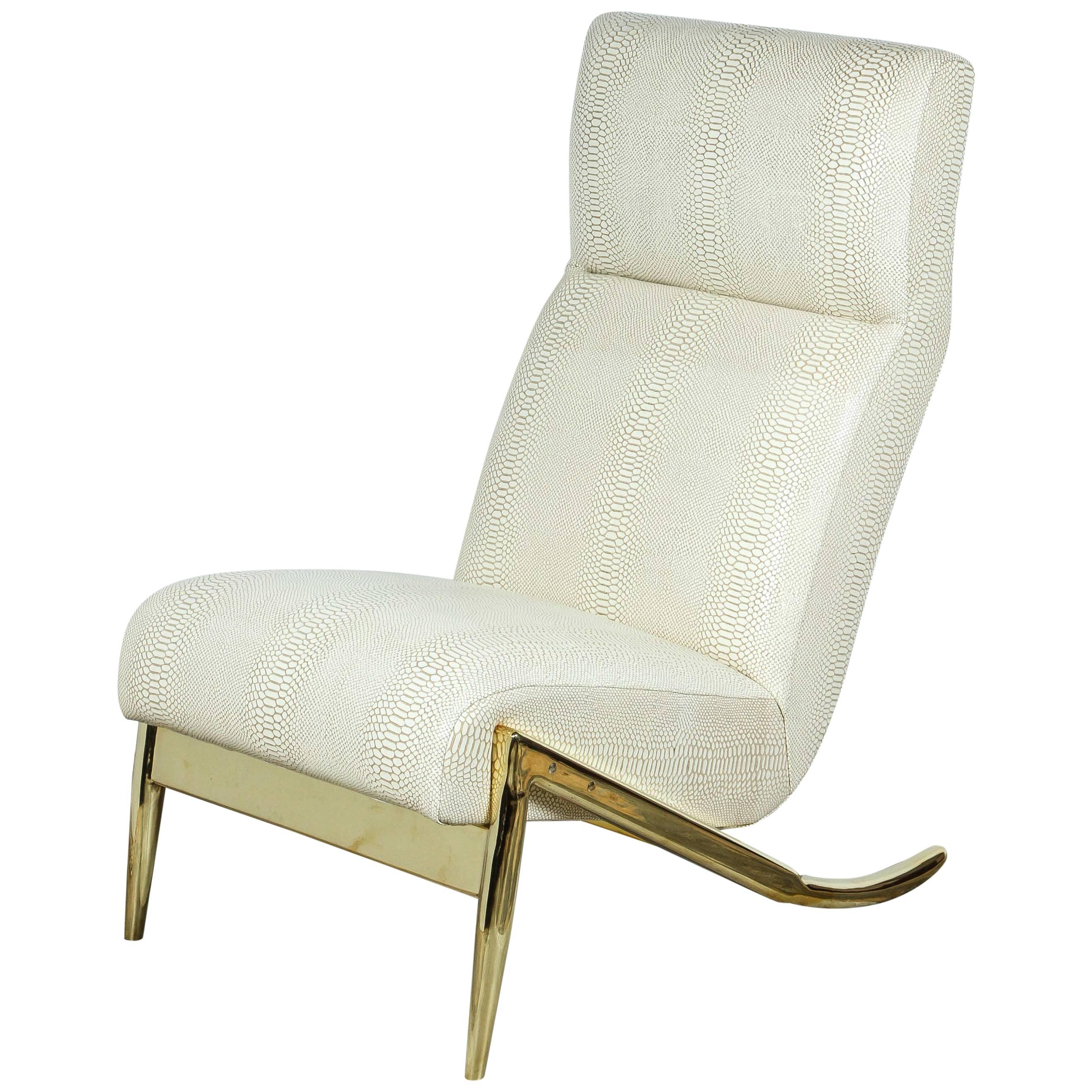 Paul Marra Slipper Chair in Brass with Faux Python For Sale