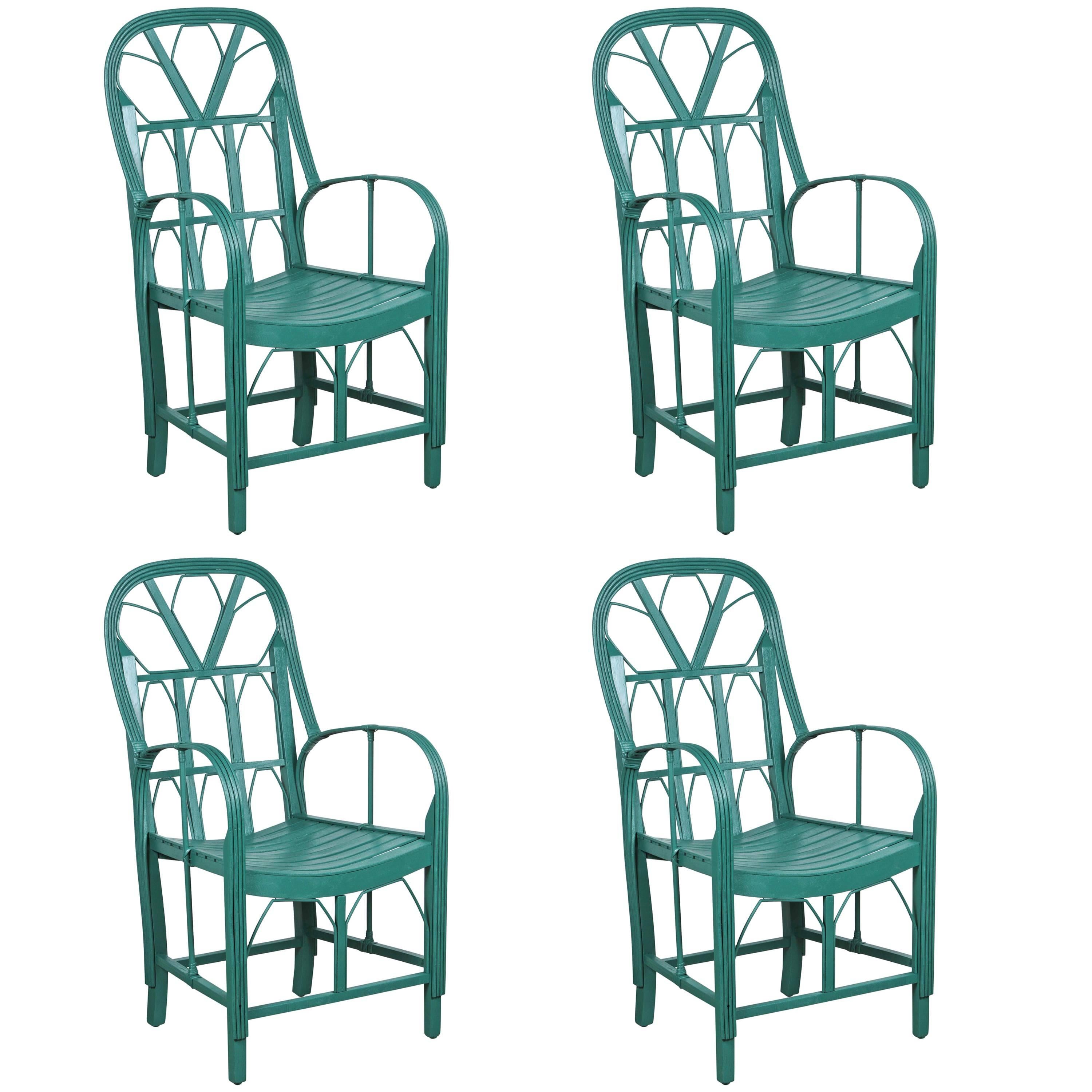 Set of Four French Stick Wicker Chairs For Sale