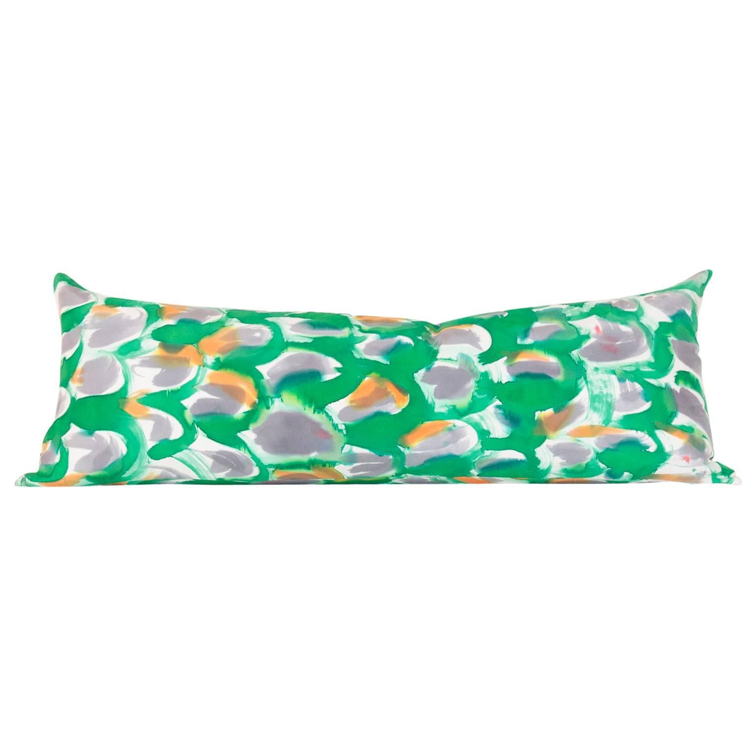 Hand-Painted Green Scales Silk Charmeuse Snake Pillow