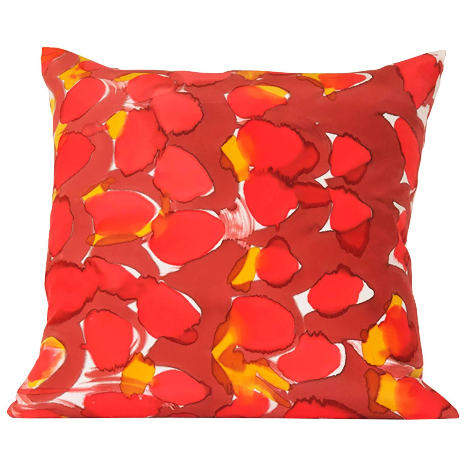 Hand Painted Red Scales Square Silk Charmeuse Pillow For Sale