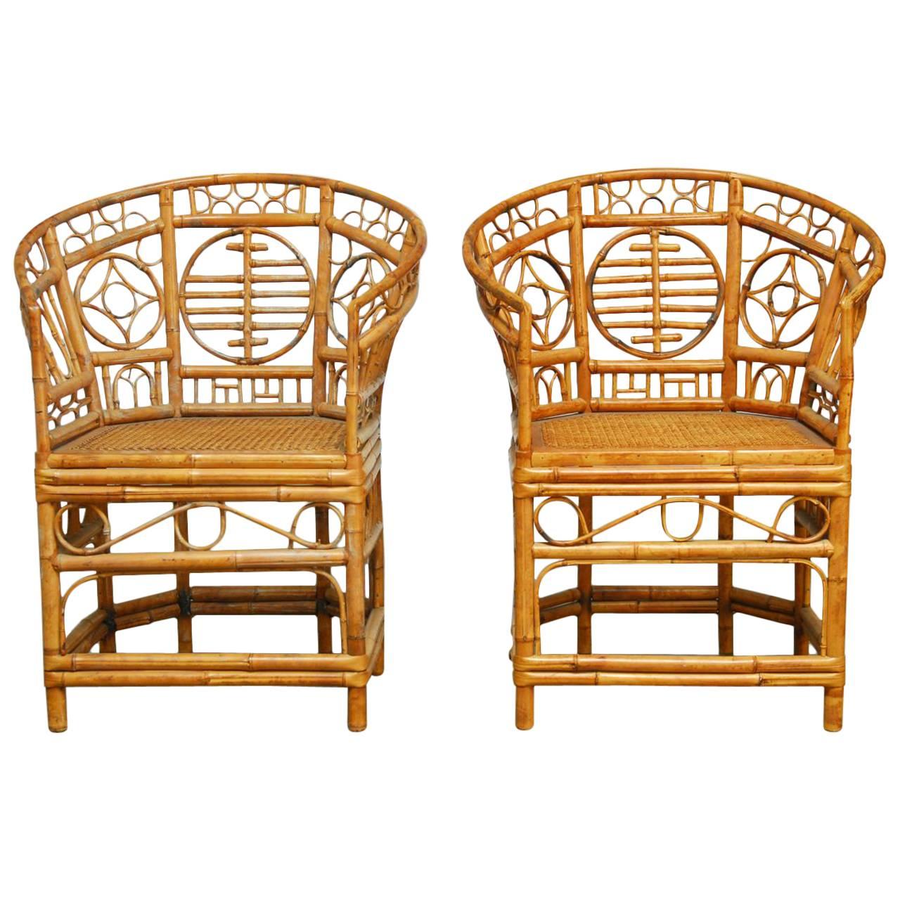 Pair of Brighton Pavilion Style Chinoiserie Chinese Chippendale Chairs