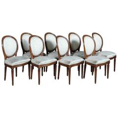 Set of Eight 19th Century French Directoire Hand-Crafted Walnut Dining Chairs