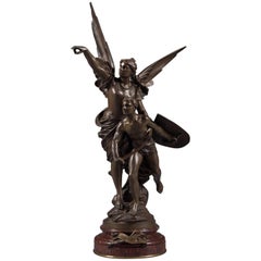 Fino grupo figurado francés de bronce patinado titulado Pro Patria, de Edouard Drouot