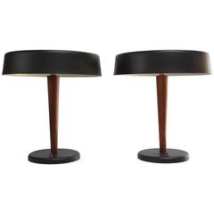 Pair of Painted Metal and Walnut Table Lamps by Middletown Manufacturing Company