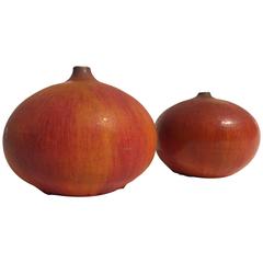 Pair of Unique Spherical Sculptures or Vases Germany 1960s Red Art Pottery #3 9