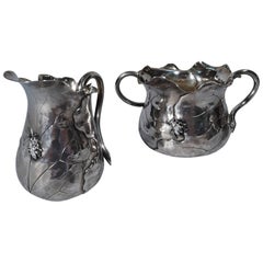 Shiebler Japonesque Sterling Silver Creamer and Sugar with Applied Bugs