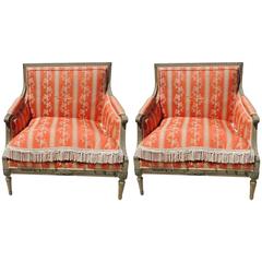 Wonderful Pair of Jansen French Oversized Louis XVI Square Back Fauteuils Chairs