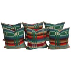 19th Century Colorful Wool Horse Blanket Pillows 7