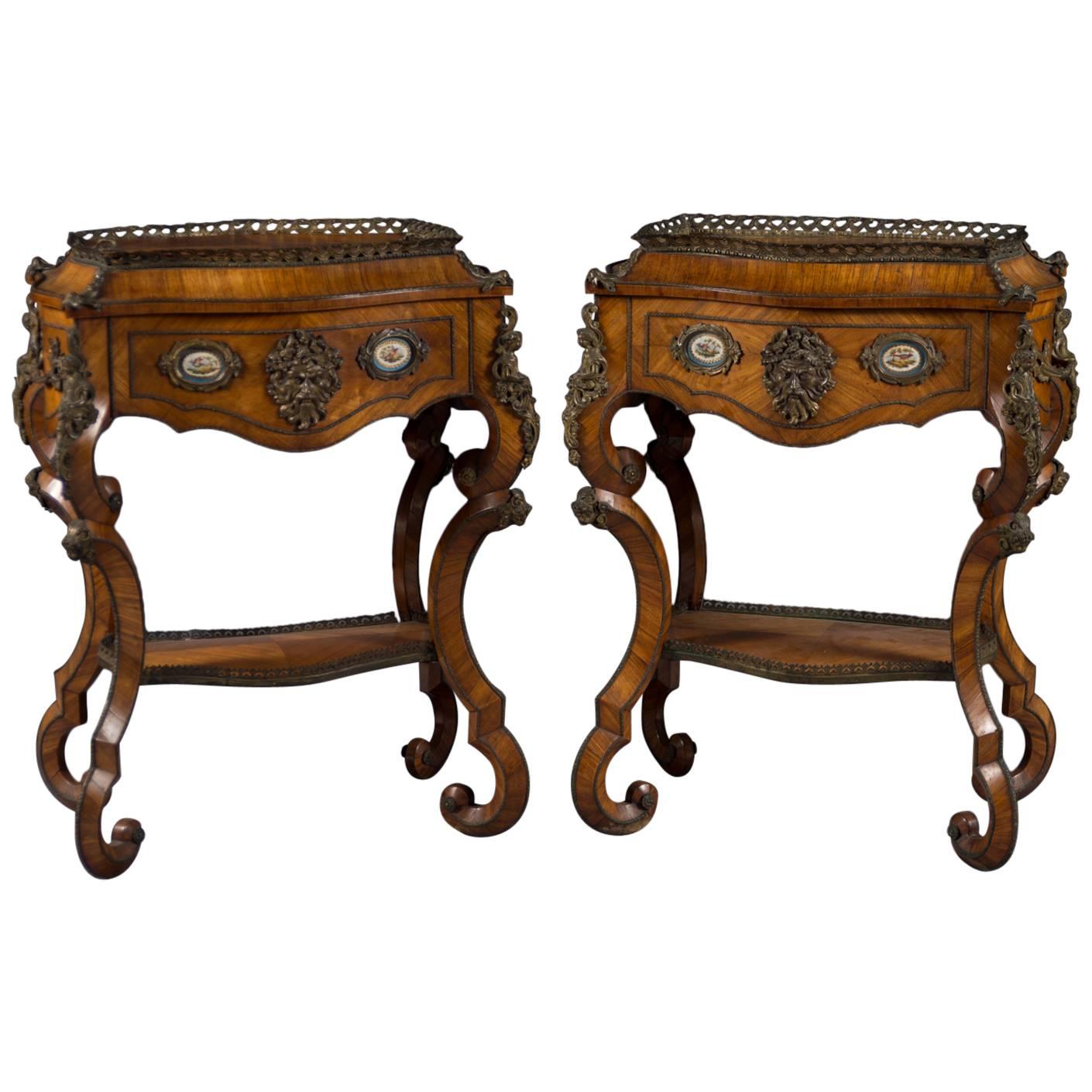 Fine Pair of French Rococo Style Bonze Mounted Side Tables/Planters