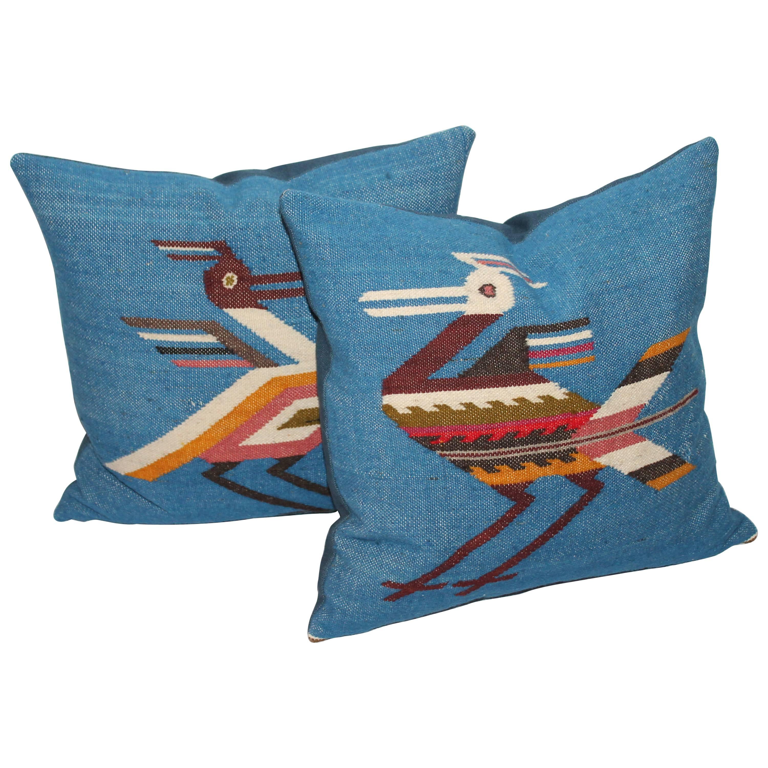 Pair of Mexican Indian Weaving Road Runner Pillows