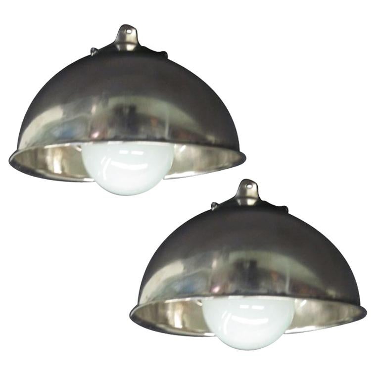 Mid-Century Modern Pair French Mid-Century Marine Industrial Flush Mounts or Sconces, Jean Prouve For Sale