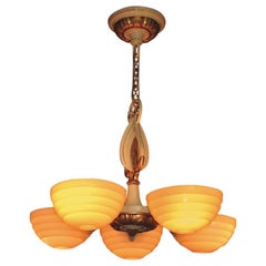 Vintage Mid-Century Five Custard Shade Chandelier, 1930s