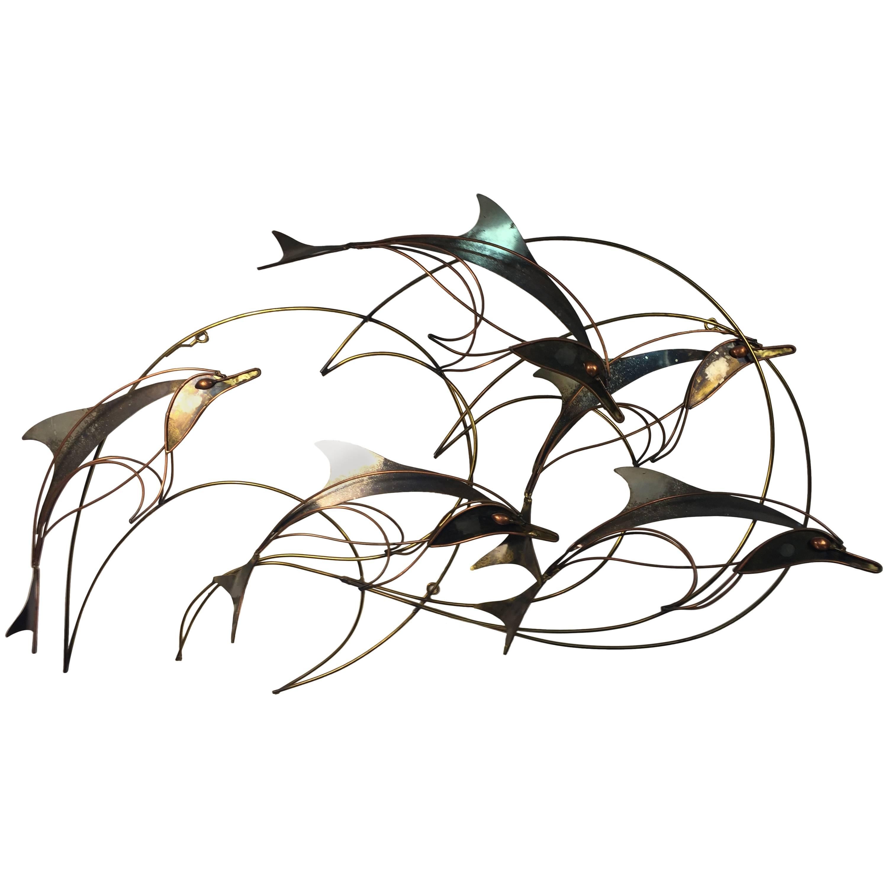 Wonderful Dolphin Wall-Mounted Sculpture by Curtis Jere For Sale