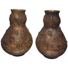 Beautiful and Rare Pair of Italian Brown Bitossi Pottery Vases Beautiful and Rare Pair of Italian Brown Bitossi Pottery Vases