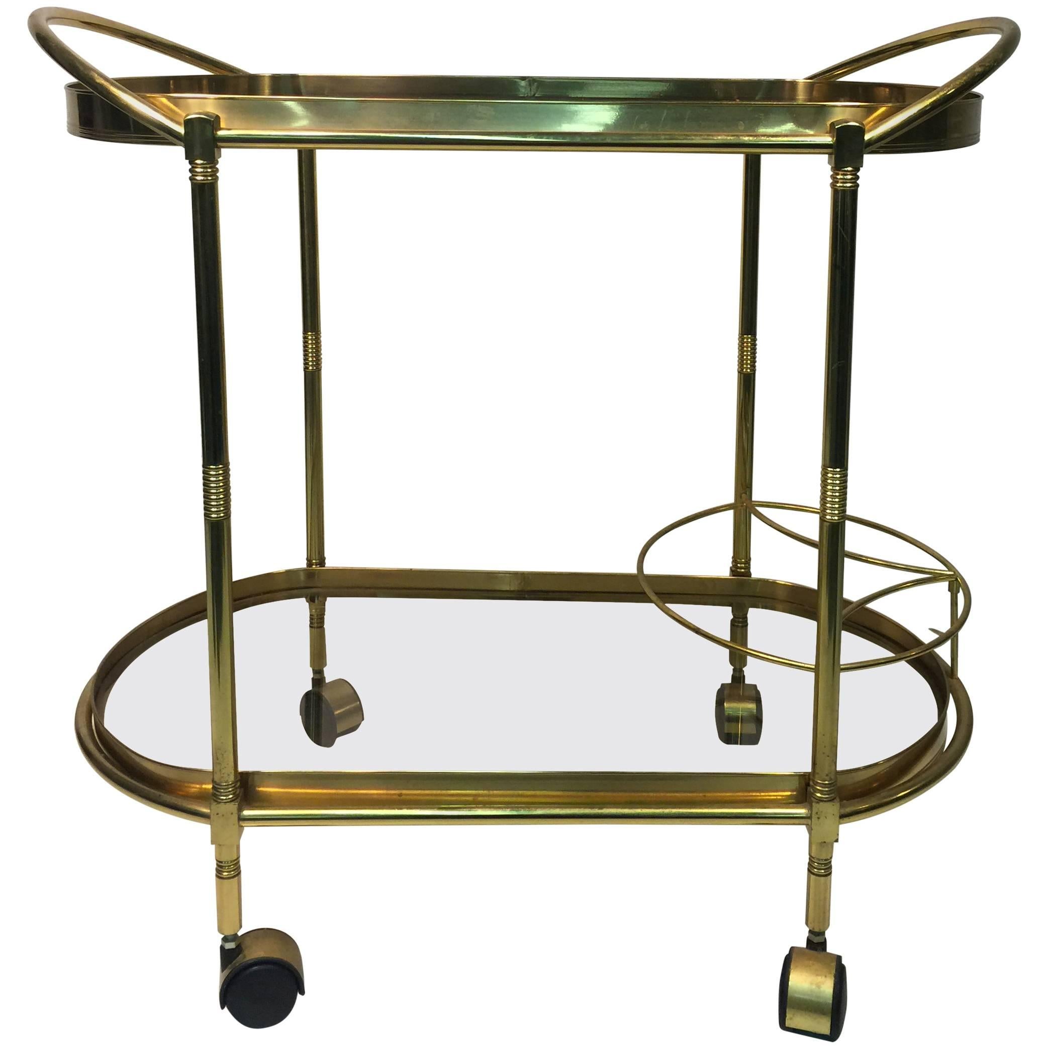 Sensational Oval Shaped Two-Tier Brass Italian Tea or Bar Cart For Sale