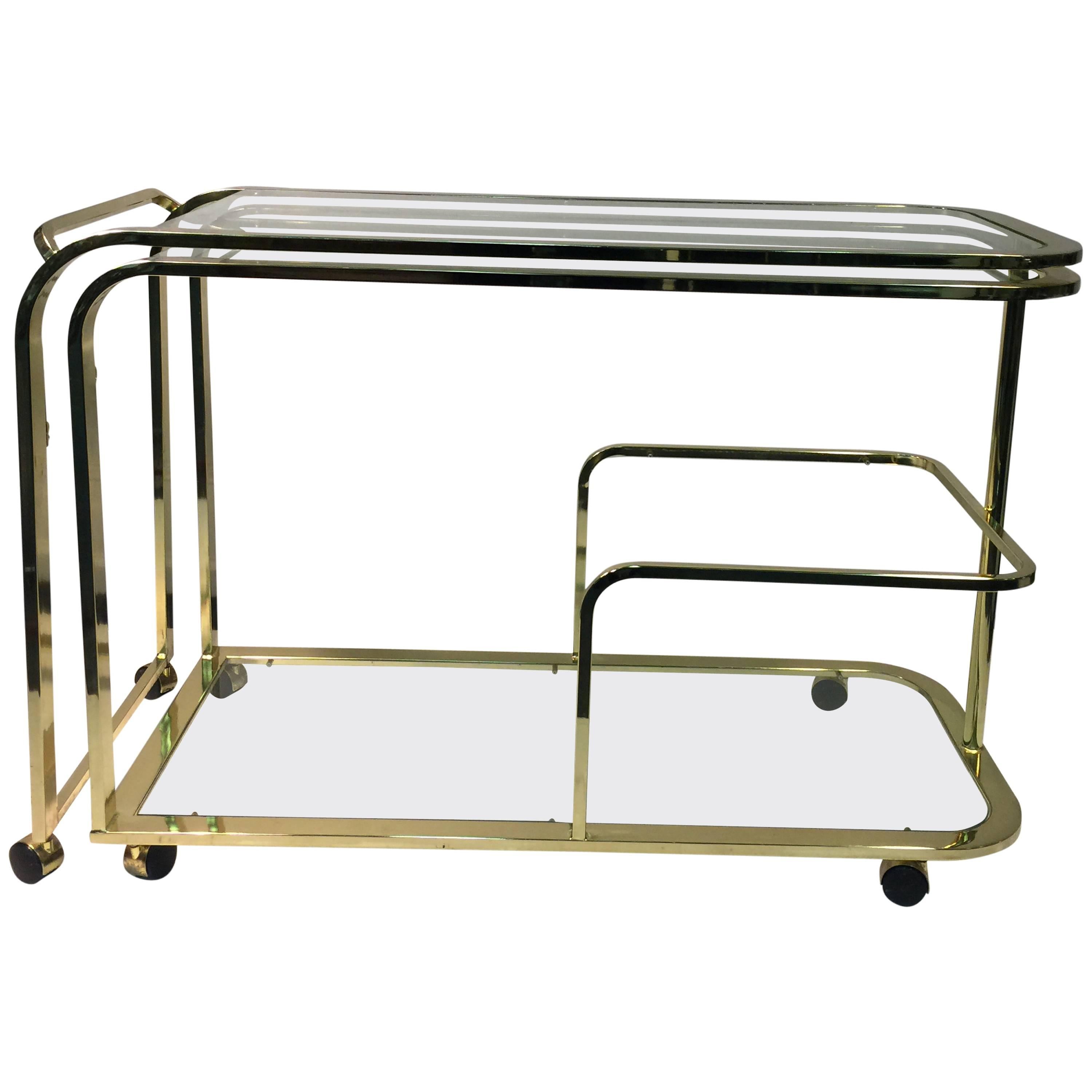 Exceptional Expandable Brass Bar or Tea Cart by Milo Baughman for DIA For Sale