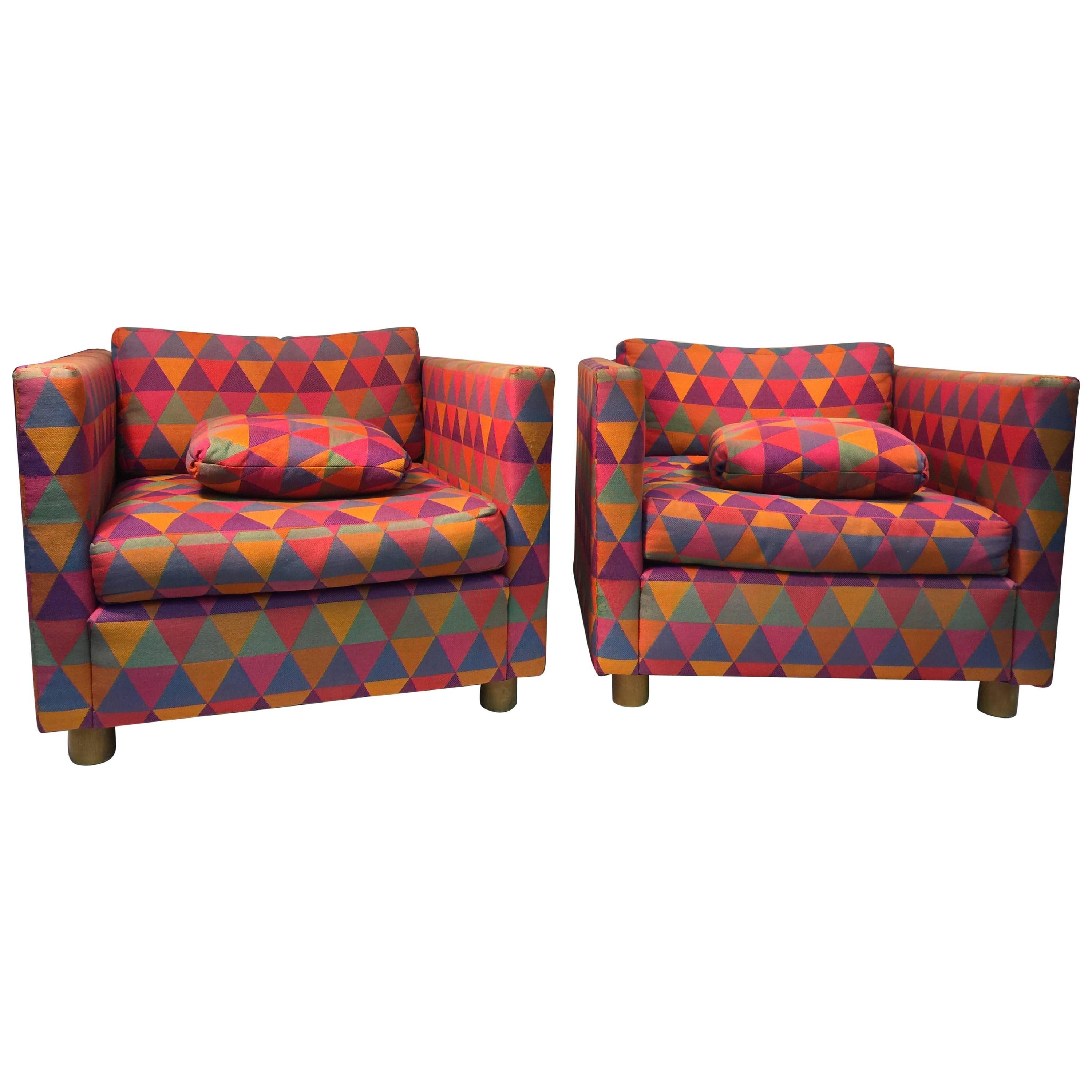 Fabulous Pair of Club Chairs Attributed to Harvey Probber in Larsen Fabric For Sale