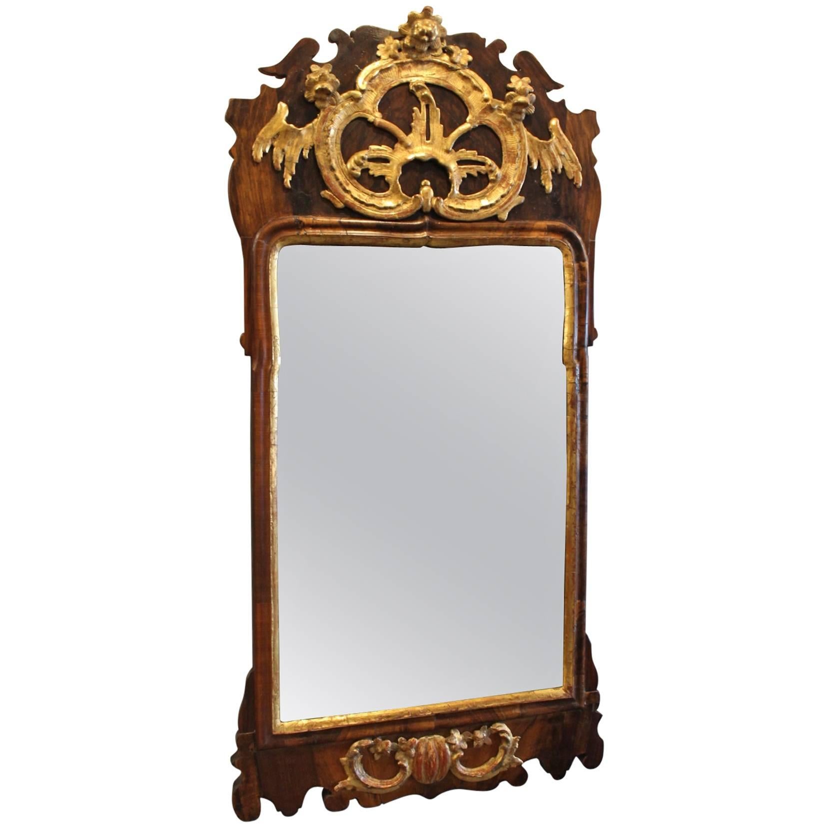 Rococo Styled Mirror in Walnut, 1740s For Sale