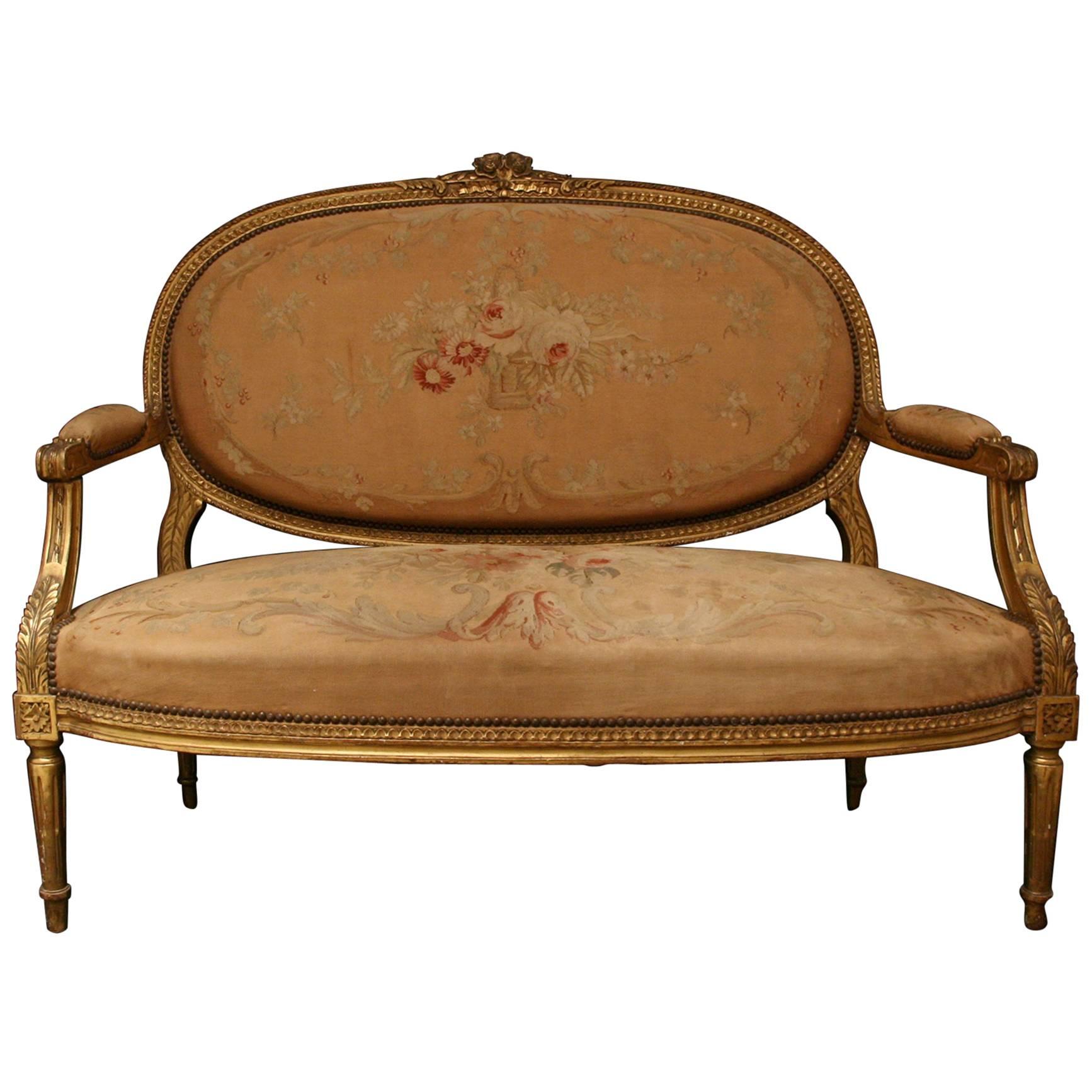 Giltwood Louis XVI Style Settee For Sale