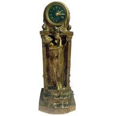Charles Korschann, an Art Nouveau Two Patina Bronze Clock, 1897, Signed