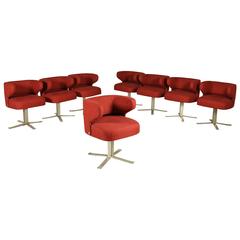 Eight Swivel Chairs by Moscatelli for Formanova Foam Fabric Metal Vintage, 1960s