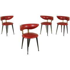Four Chairs Foam Leatherette Lacquered Wood Aluminium Vintage, Italy, 1950s