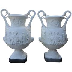 Monumental Pair of Cast Iron Neoclassical Figural Garden Urns 2
