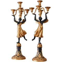 Antique Large Pair of Early 19th Century Five-Light Candelabra by Josef Danhauser Vienna