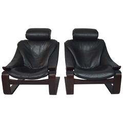 20th Century Black Leather Armchairs