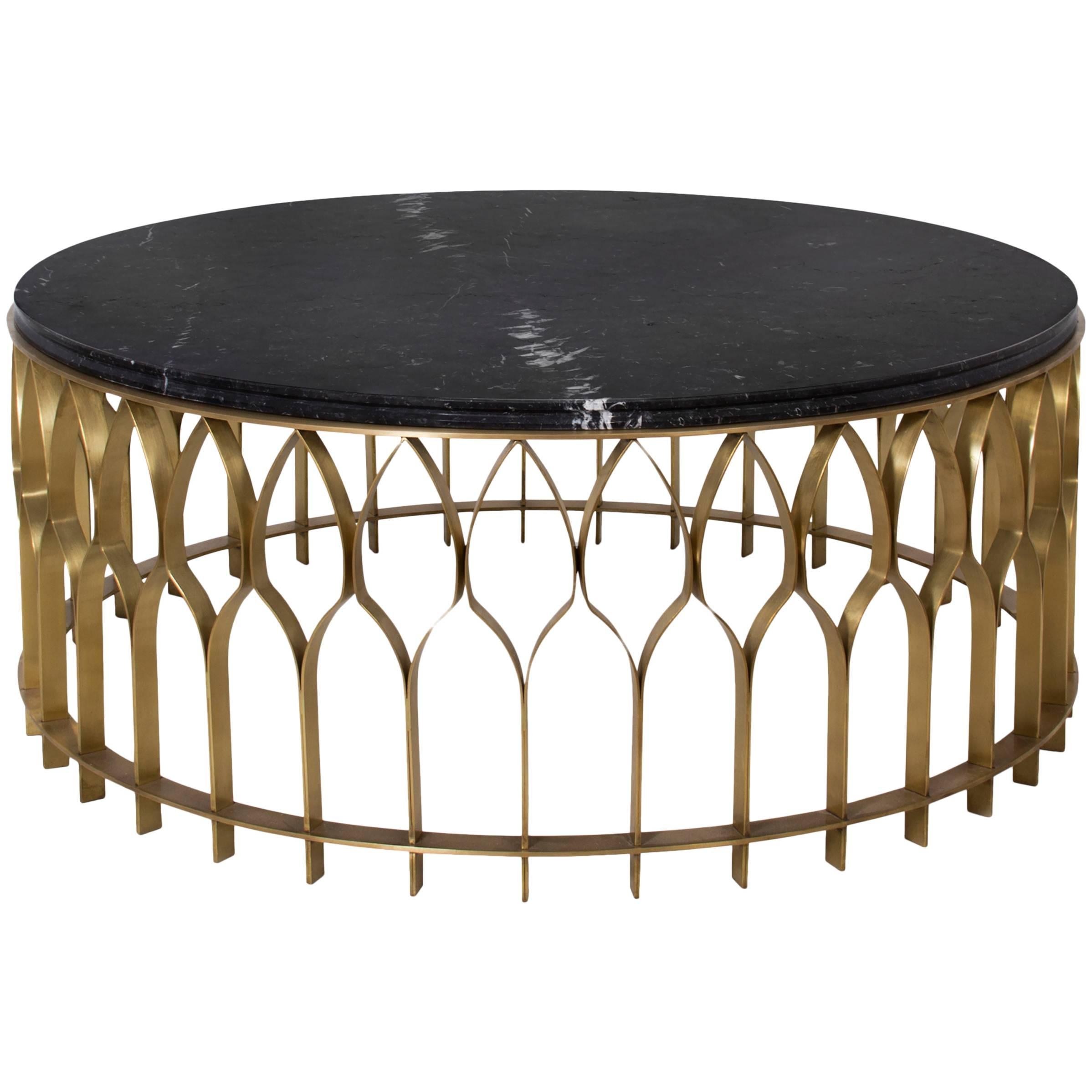 Arcade Coffee Table Aged Brass and Marble Top  For Sale