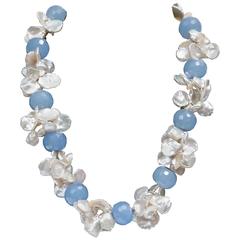 Vintage Gorgeous Semi-Baroque Fresh Water Pearl and Spectacular Blue Agate Necklace