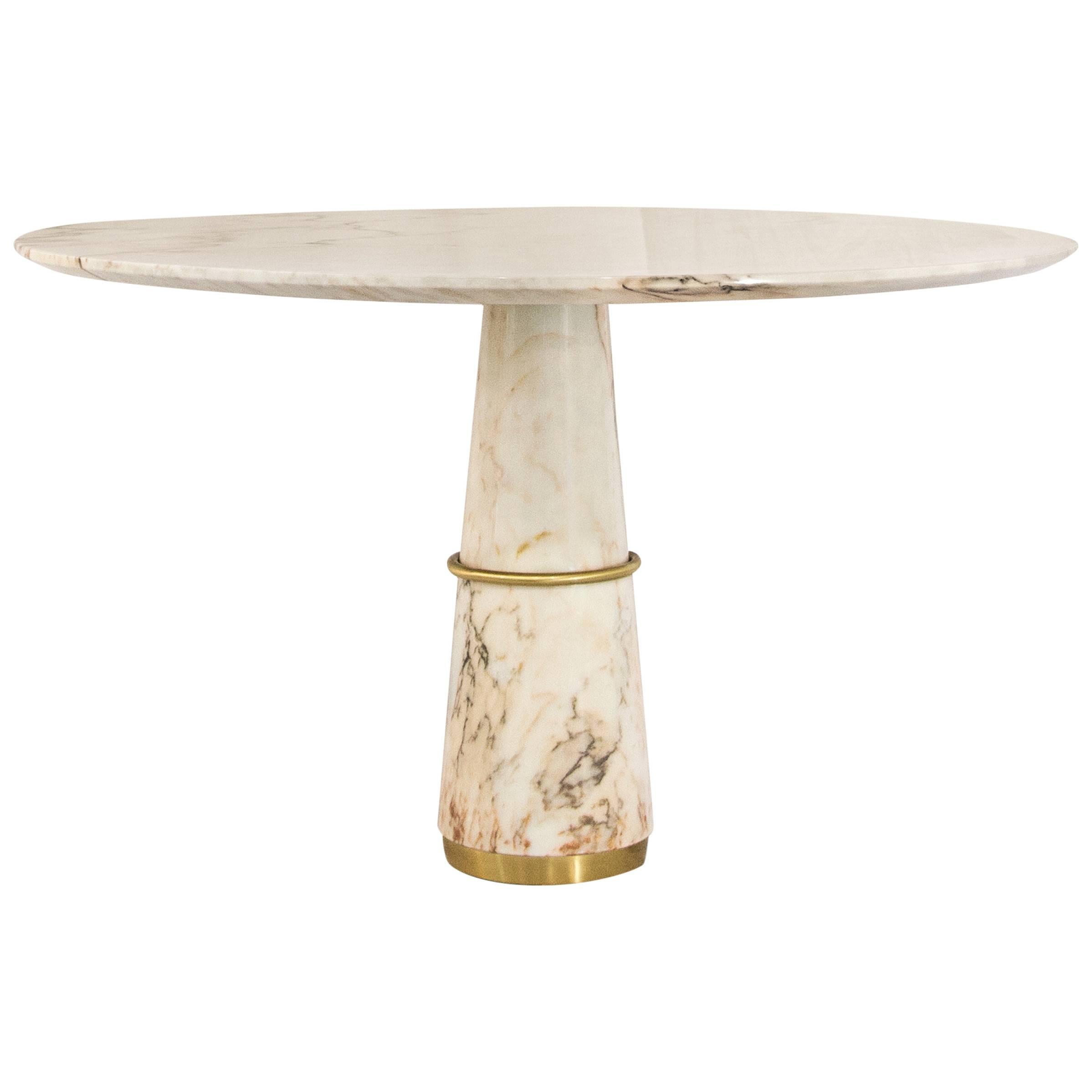 Tama Dining Table in White Marble brass details