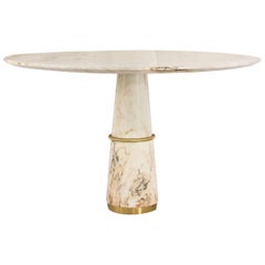 Tama Dining Table in White Marble brass details