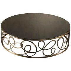 Curving Round Coffee Table with Bronze Base and Marble Top 7