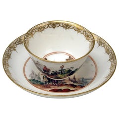 Meissen Small Painted Cup and Saucer Baroque Period Antique A, circa 1735-1740