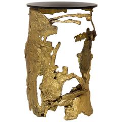 Lava Round Side Table Casted Brass Base and Glass Top Bronze Finish 9