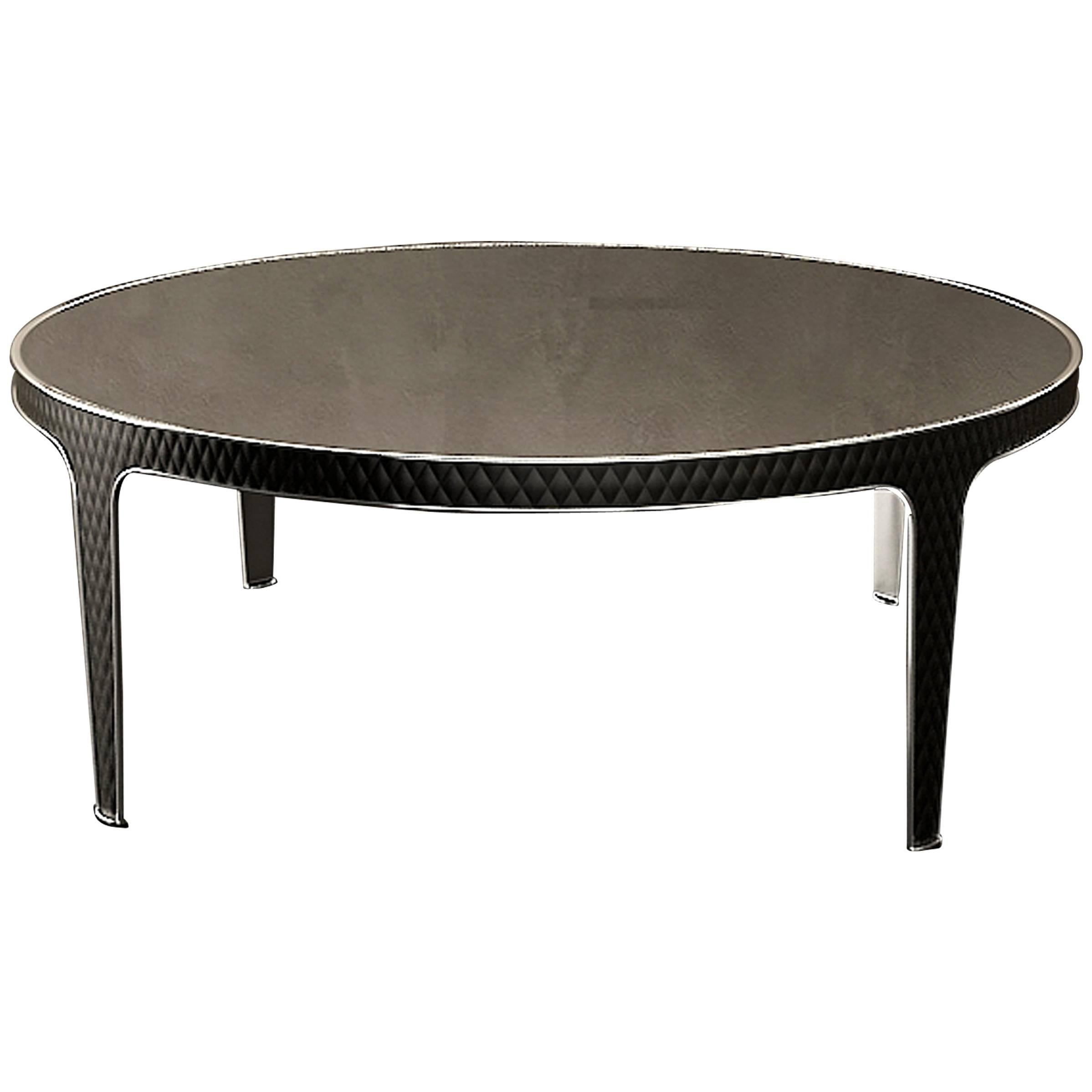 Shadow Round Coffee Table Steel and Leather Base with Marbel Top