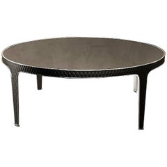 Table basse ronde Shadow avec base en acier et cuir et plateau en marbre