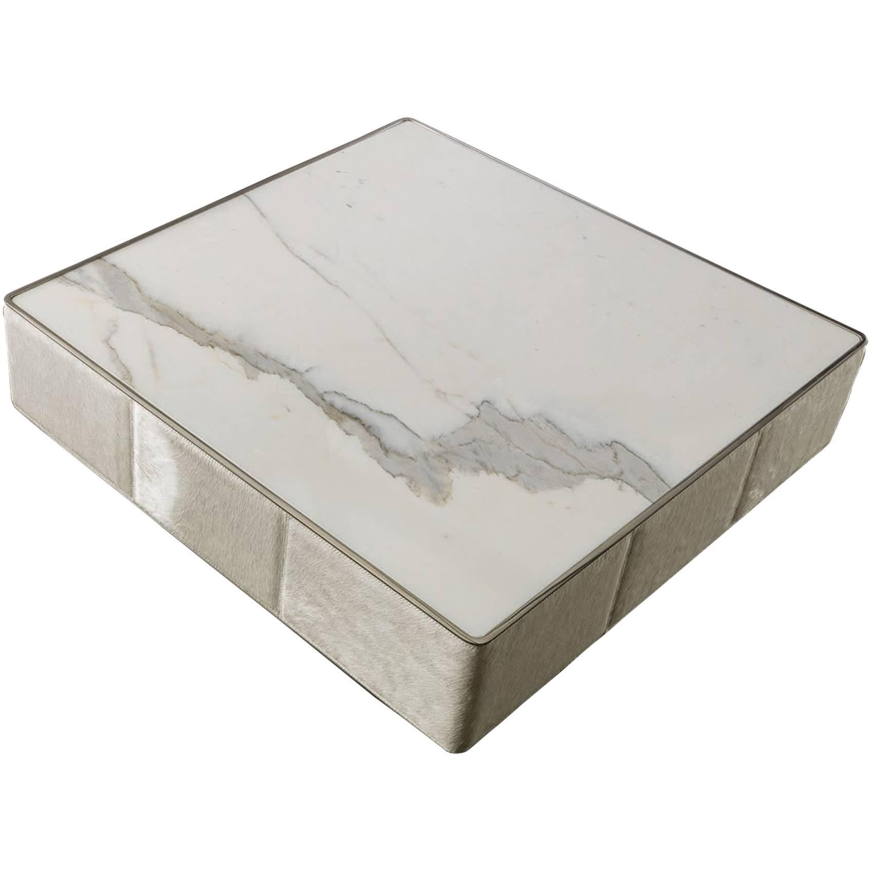Walter B Coffee Table with Marble Top and Quilted Structure For Sale