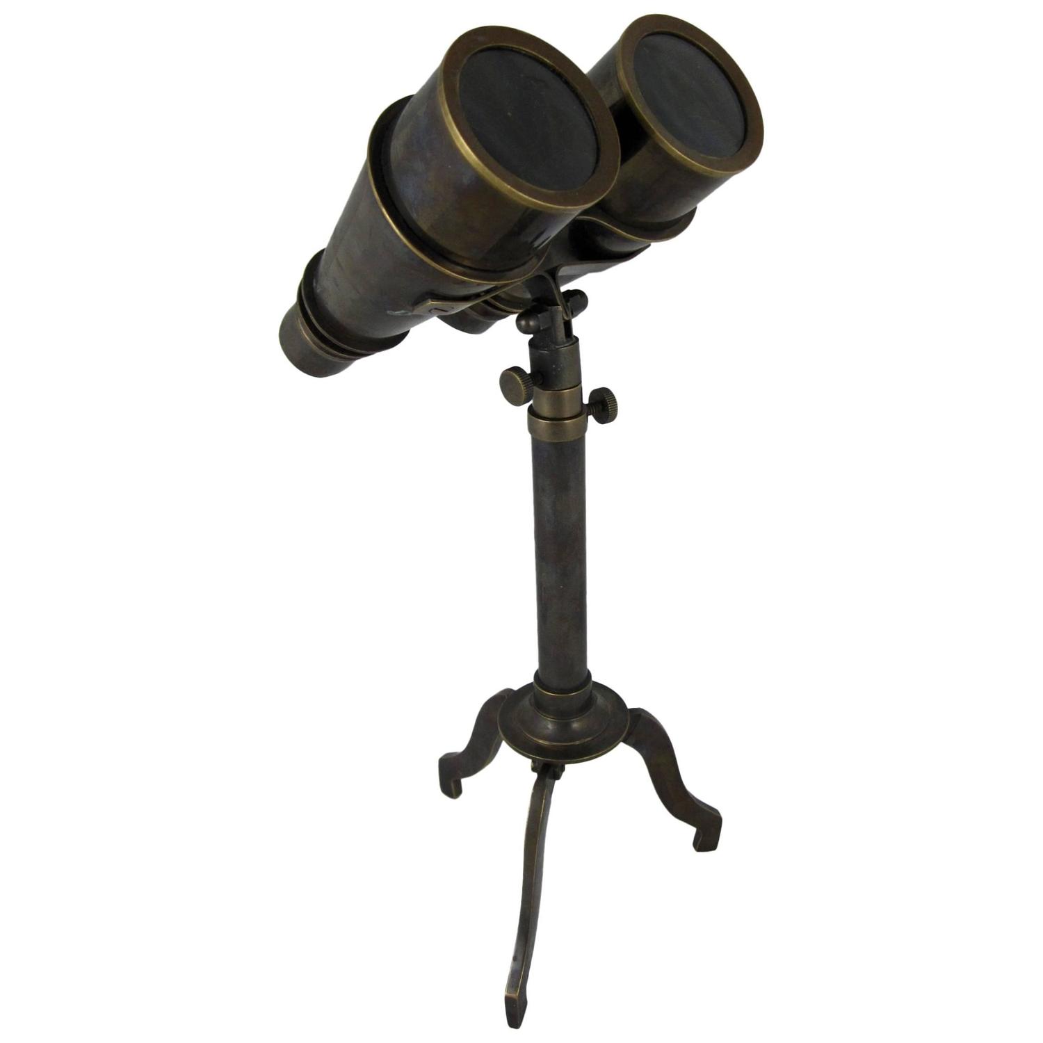 Vintage Brass Field Binoculars with Removable Folding Tripod Stand at