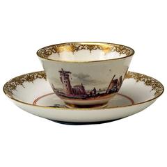 Meissen Small Painted Cup and Saucer Baroque Period Vintage C, circa 1735-1740 7