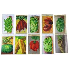 Antique French Paper Ephemera Lithograph Vegetable Seed Packet Labels, Set of Ten, 1920s
