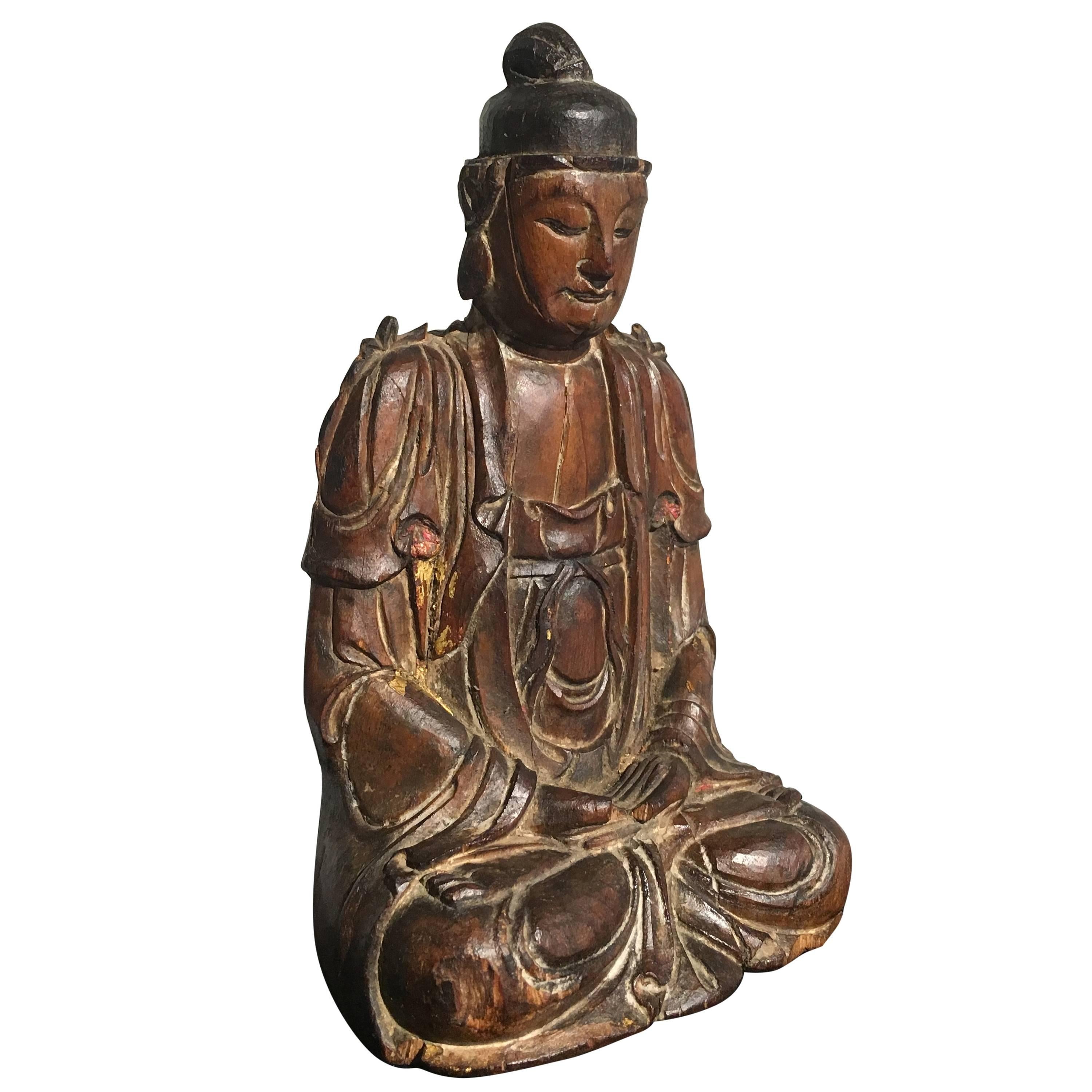  Small Song Dynasty Carved Wood Bodhisattva, 13th Century, China For Sale