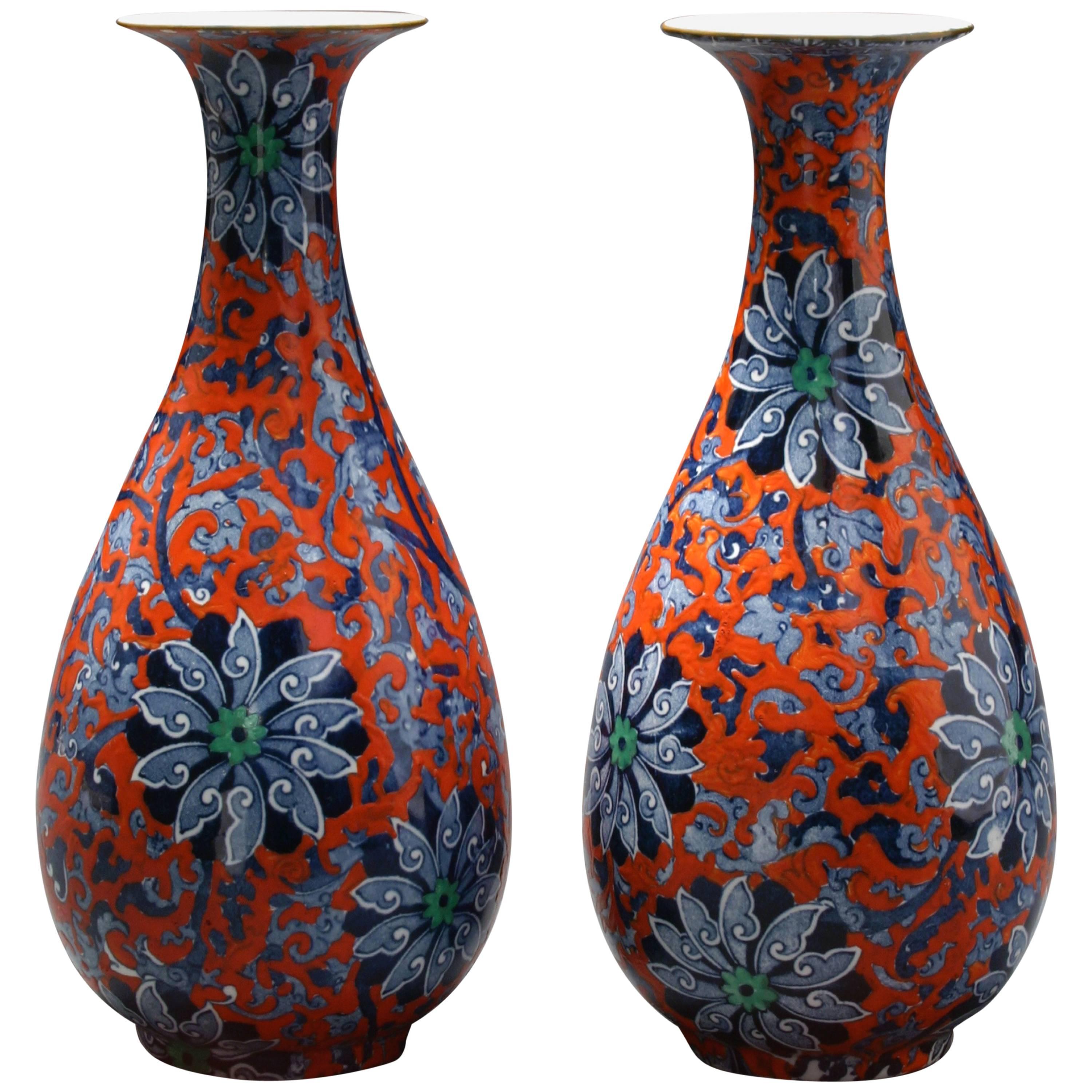 Pair of English Ironstone Vases in the Manner of Turkish Iznik Ware For Sale
