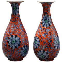 Antique Pair of English Ironstone Vases in the Manner of Turkish Iznik Ware