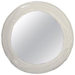 Outstanding Art Deco Crème Lacquered Mirror with Hand-Carved Feather Motif 5