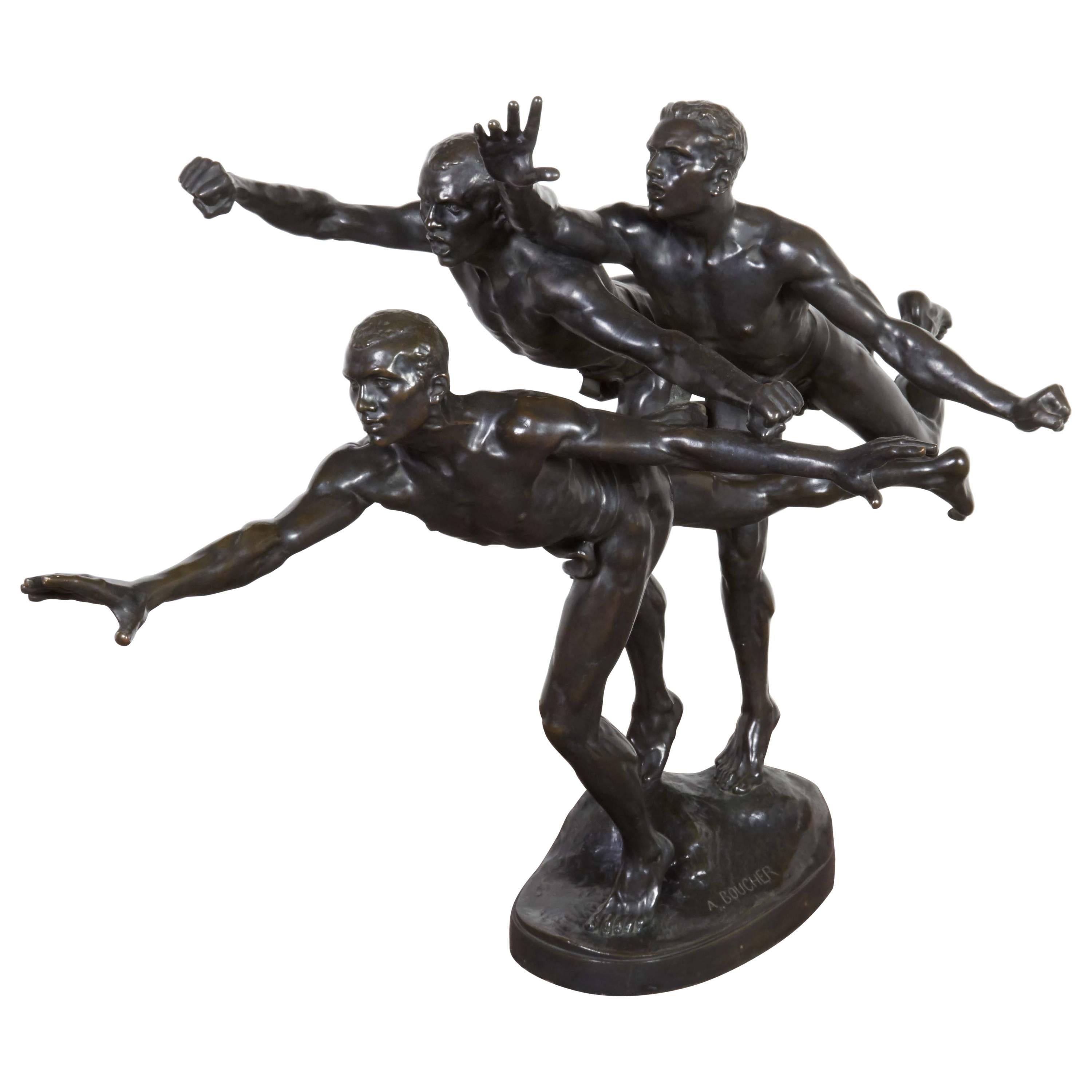 Large and Important Bronze Sculpture of Three Runners by A. Boucher - Siot