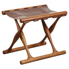 Danish Teak and Leather Folding Stool by Poul Hundevad