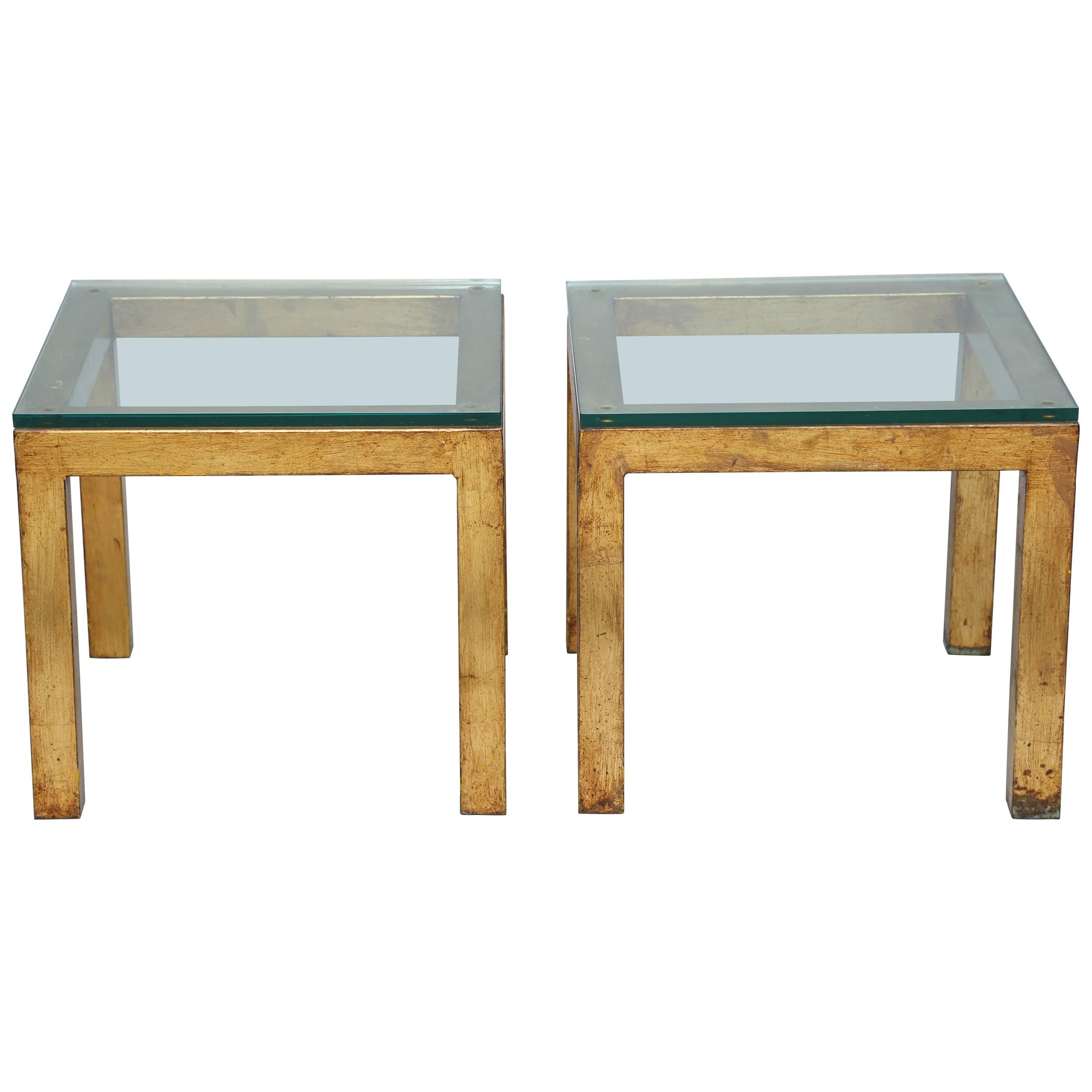 Pair of Gilded Iron Parsons Style Accent Tables